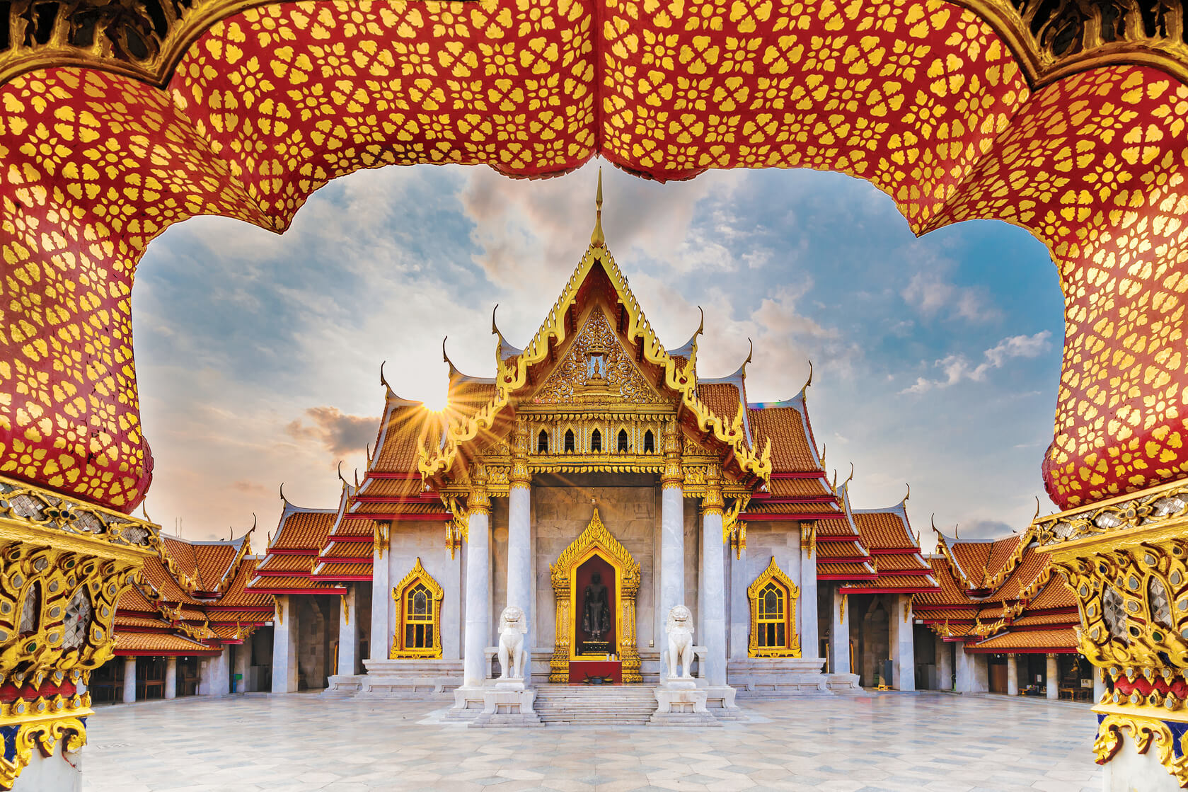 Wat Benchamabophit Dusitvanaram is a Buddhist temple (wat) in the Dusit district of Bangkok, Thailand. Also known as the marble temple, it is one of Bangkok's most beautiful temples and a major tourist attraction. It typifies Bangkok's ornate style of high gables, stepped-out roofs and elaborate finials.

