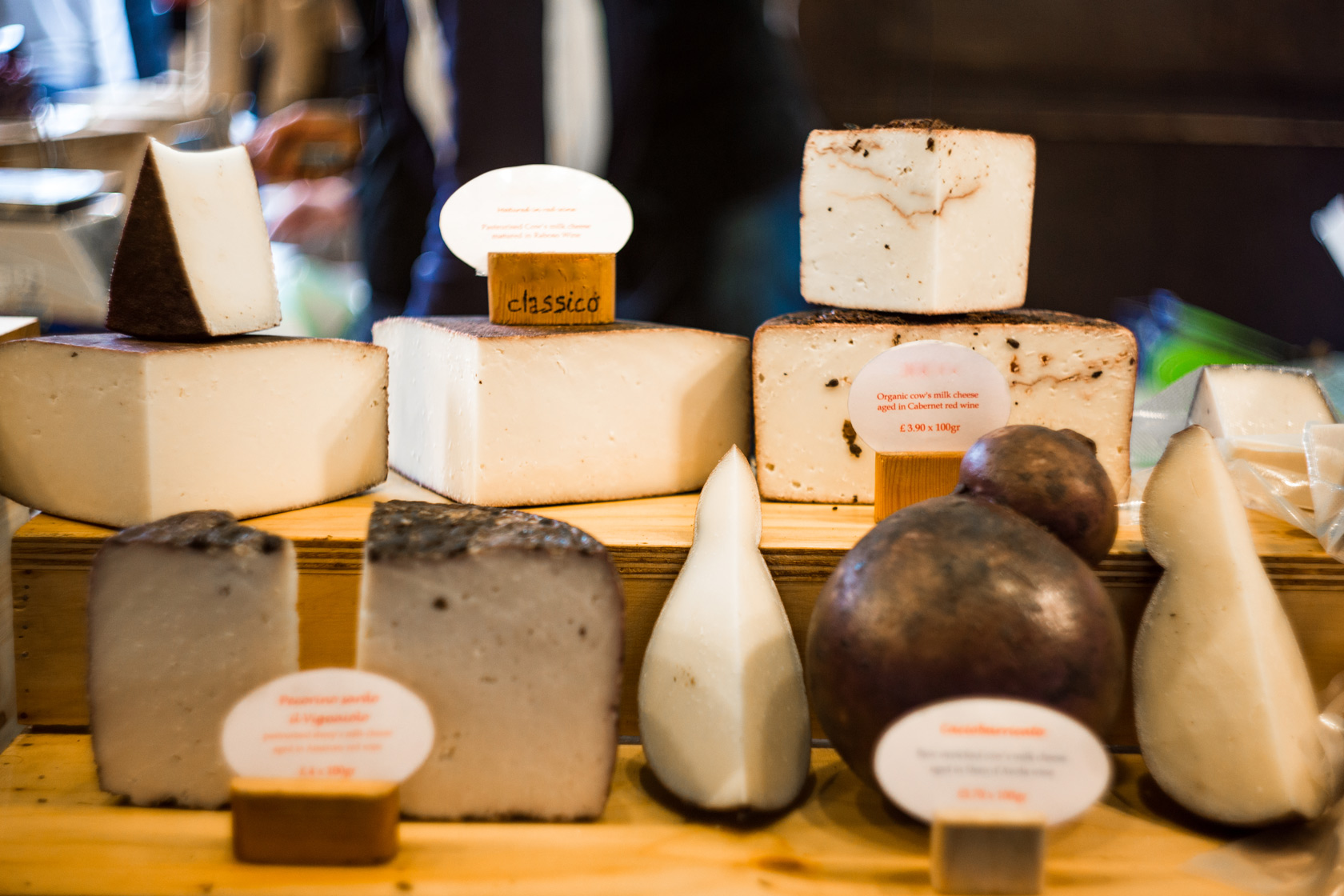 Large selection of cheese for sale at Borough Market, London