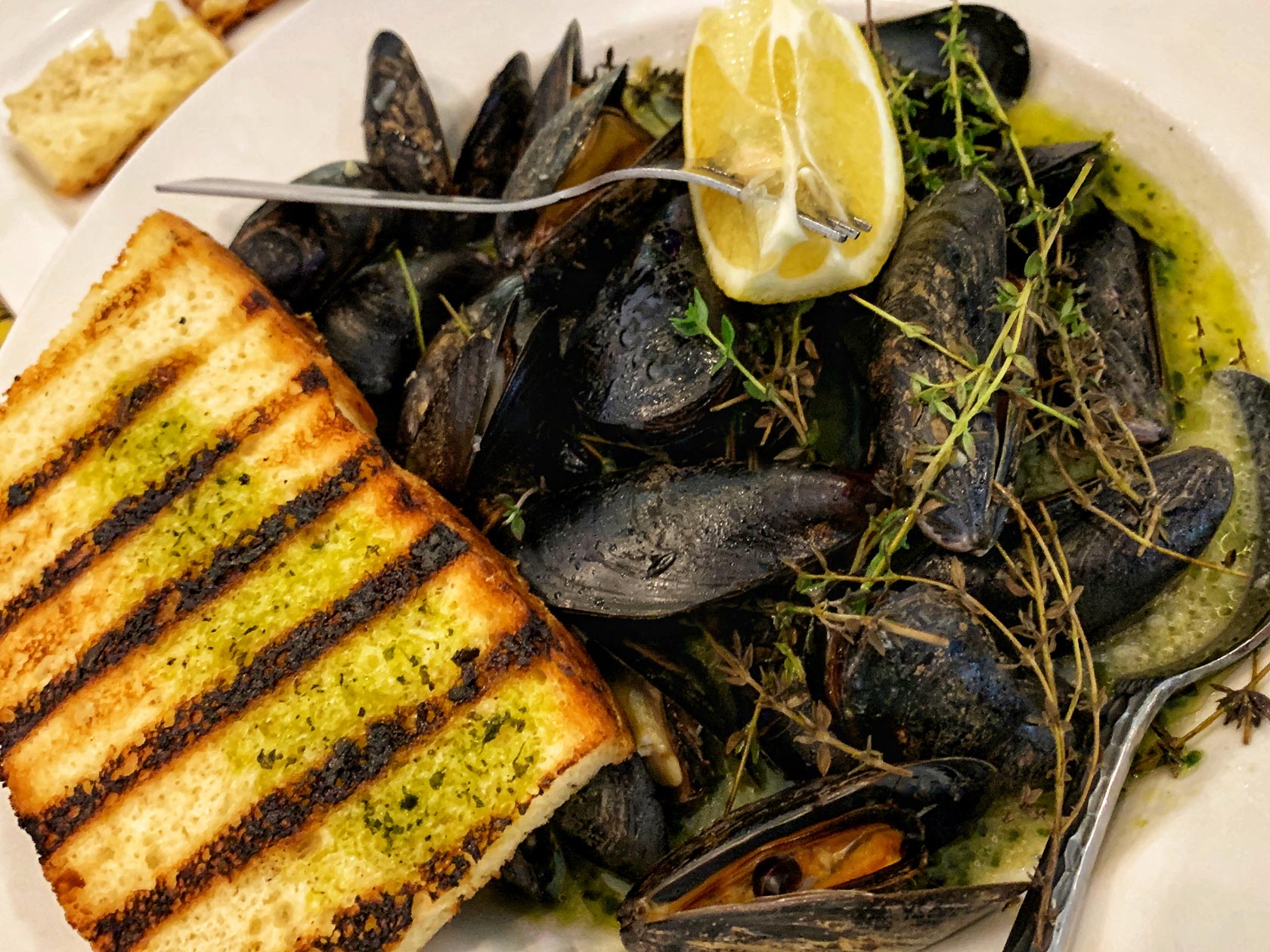 Prince Edward Island mussels in a white wine and garlic broth