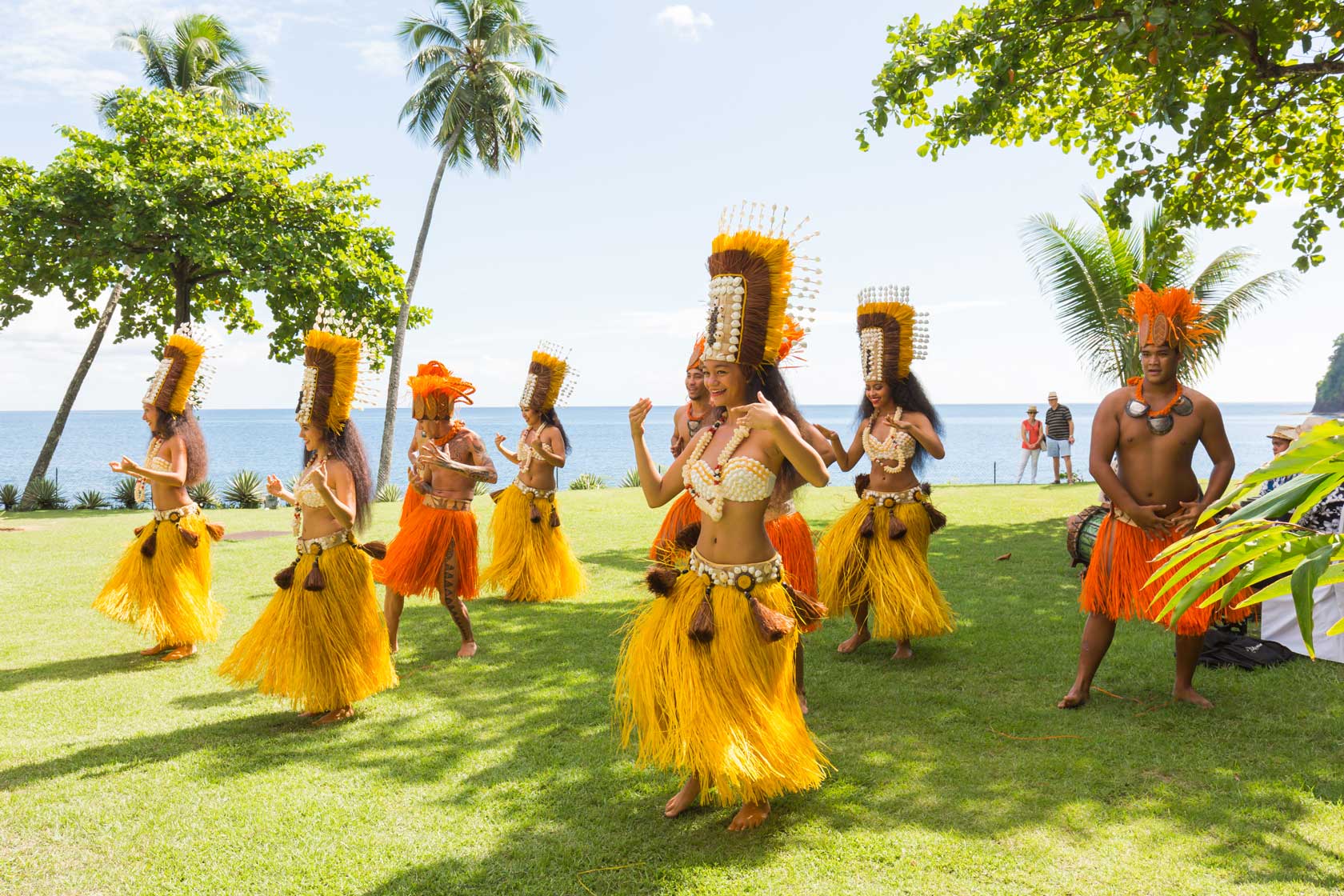 Polynesian women perform traditional dance