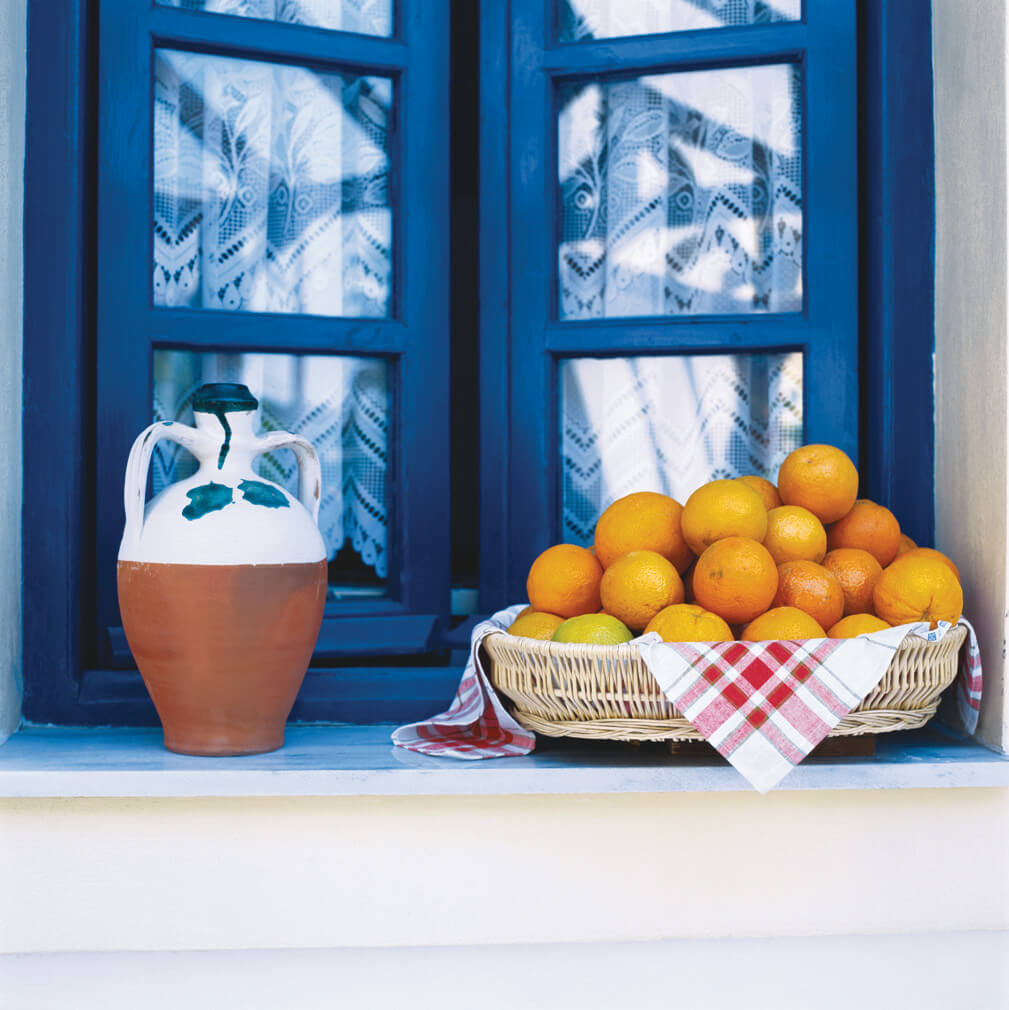 Mykonos Nightlife, window, oranges