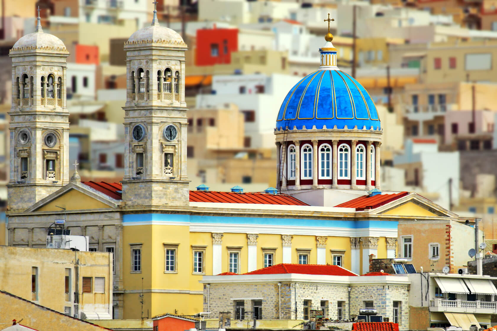 Color roofed buildings in Agios Greece