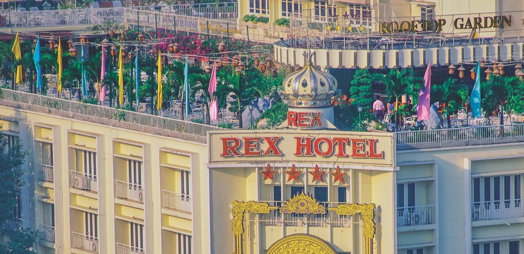 A picture of the facade of the Rex Hotel in Saigon