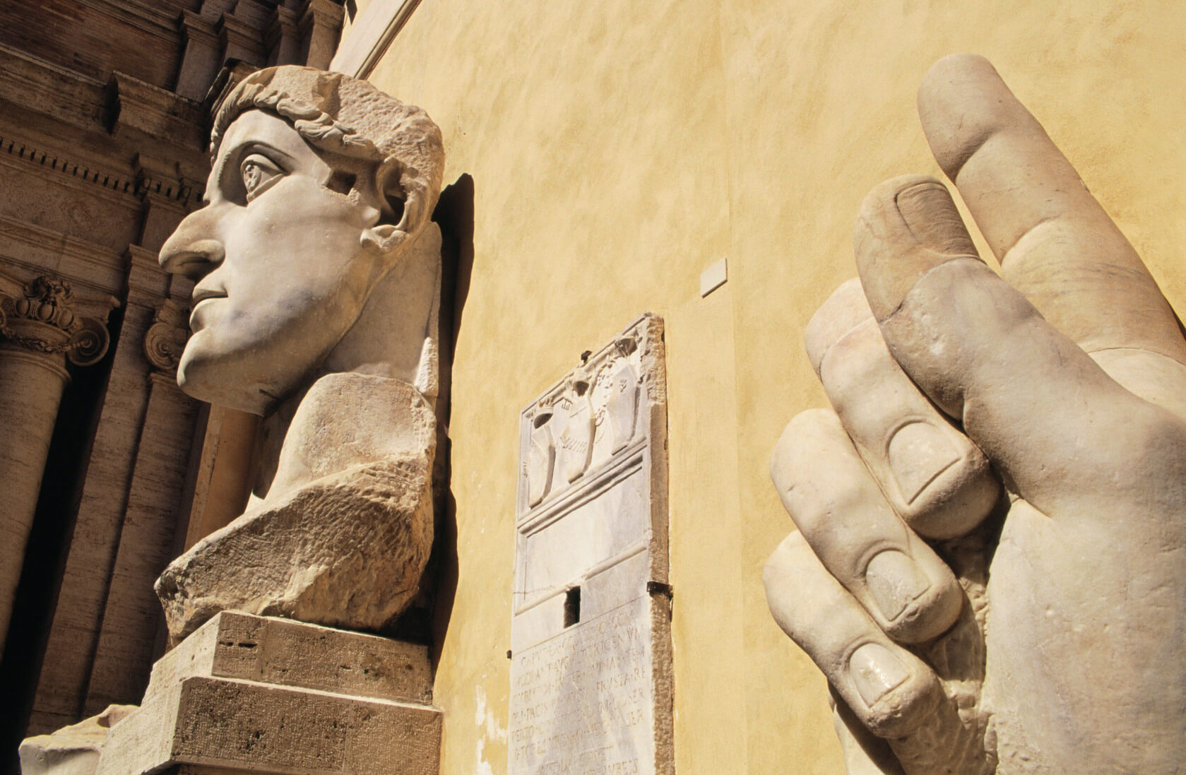 Head and hand of statue of Emperor Constantine II. Capitoline Museum. Rome. Italy