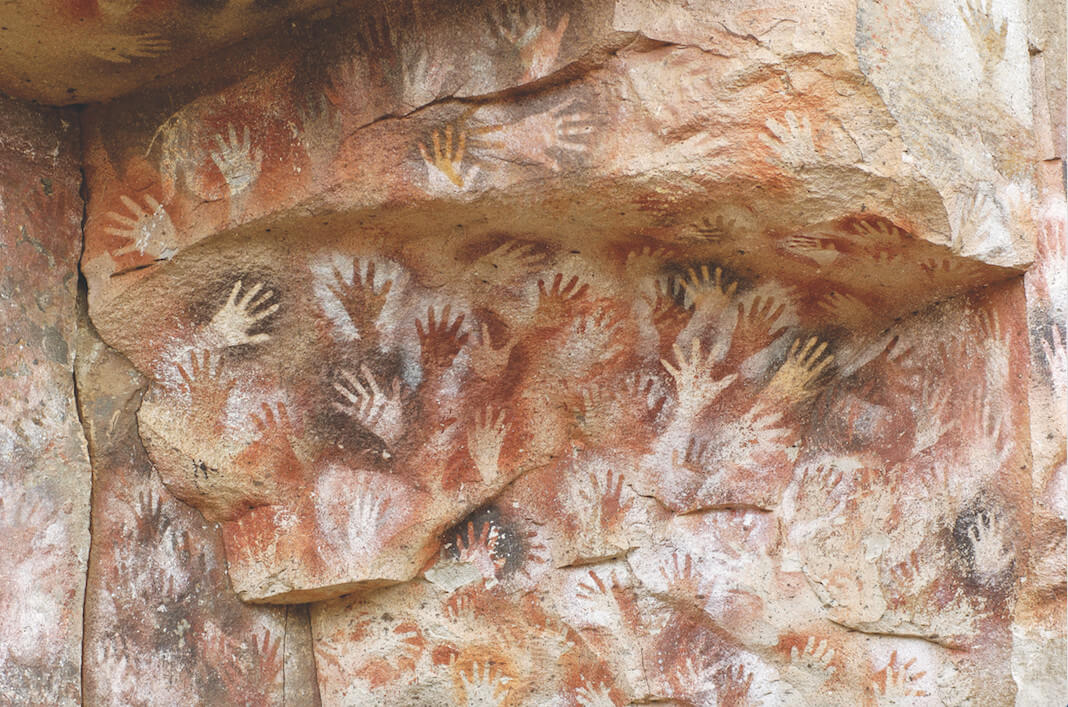 Hand prints from the ancient, indigenous people of Patagonia