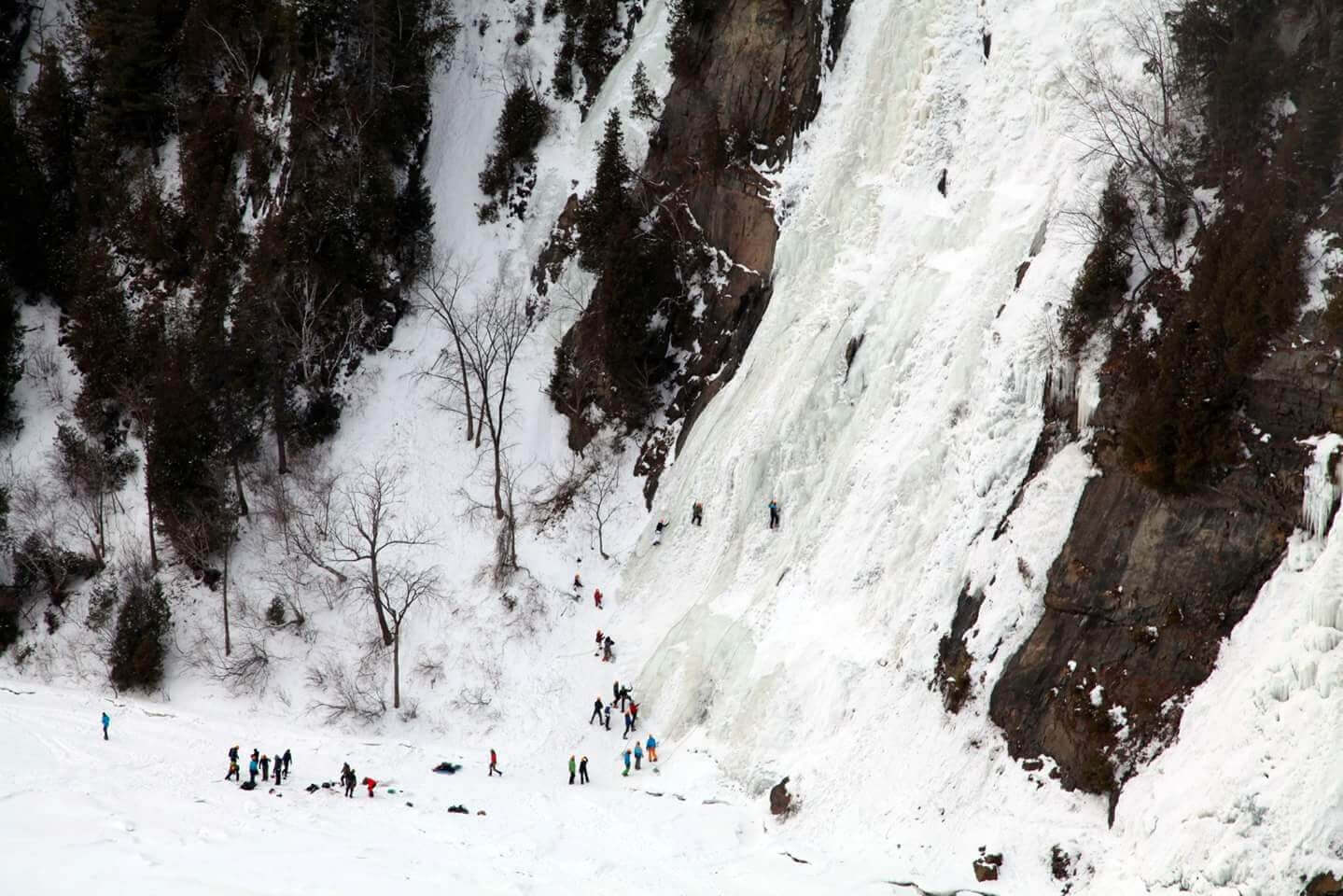 The frozen cascades of Montmorency Falls in Quebec, Canada
