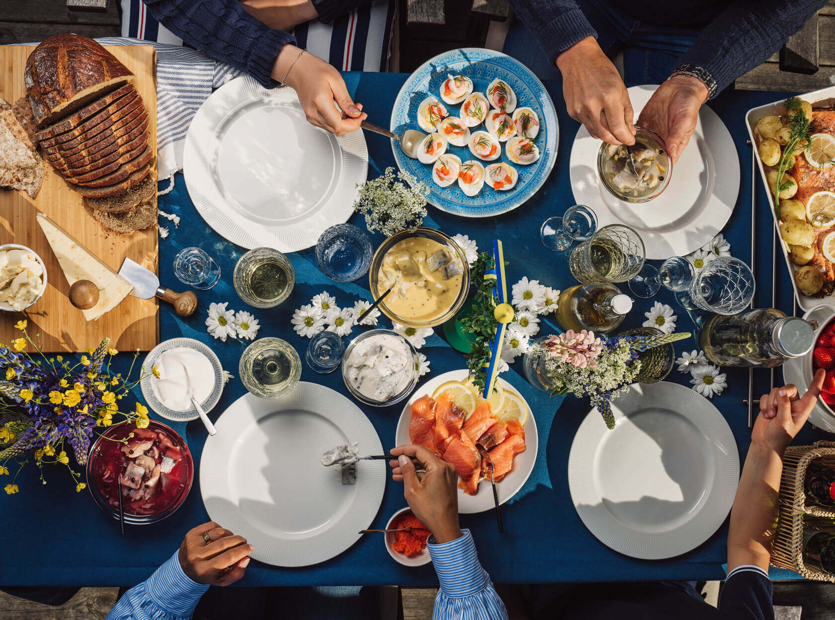 A table full of plates showing Scandinavian food